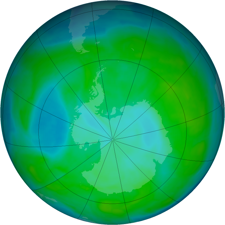 Antarctic ozone map for 23 December 2013